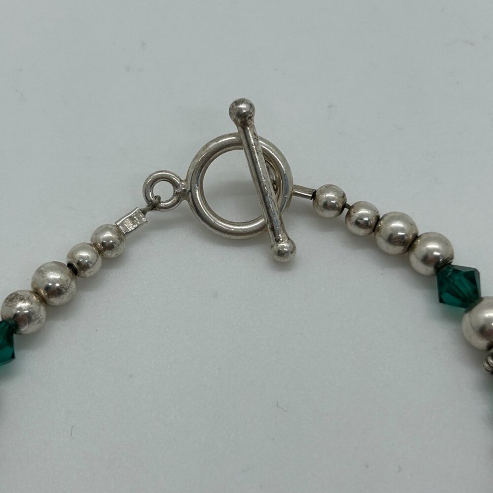 Artisan Sterling Silver Bracelet Green Crystal Bead Toggle Clasp 6.5" 10 grams - Picture 8 of 15